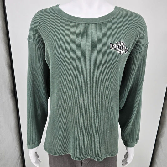 Vintage Y2K Made in USA Embroidered Harley-Davidson Motorcycles Thermal Shirt -L