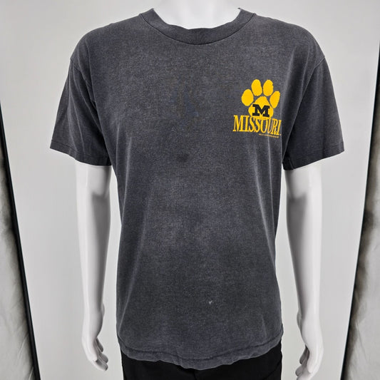 Vintage 1990s Red Oak Sportswear University of Missouri Faded Black T-Shirt (XL)