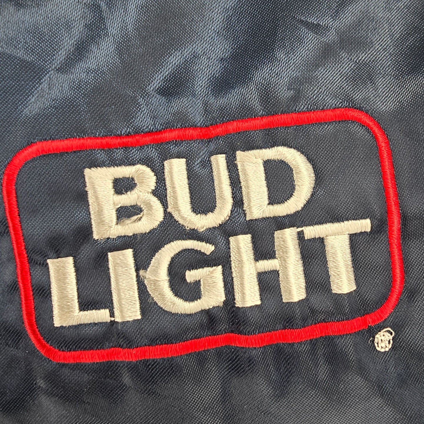 Vintage 1980s Bud Light Delivery Driver Fleece Lined Satin Bomber Jacket (M)
