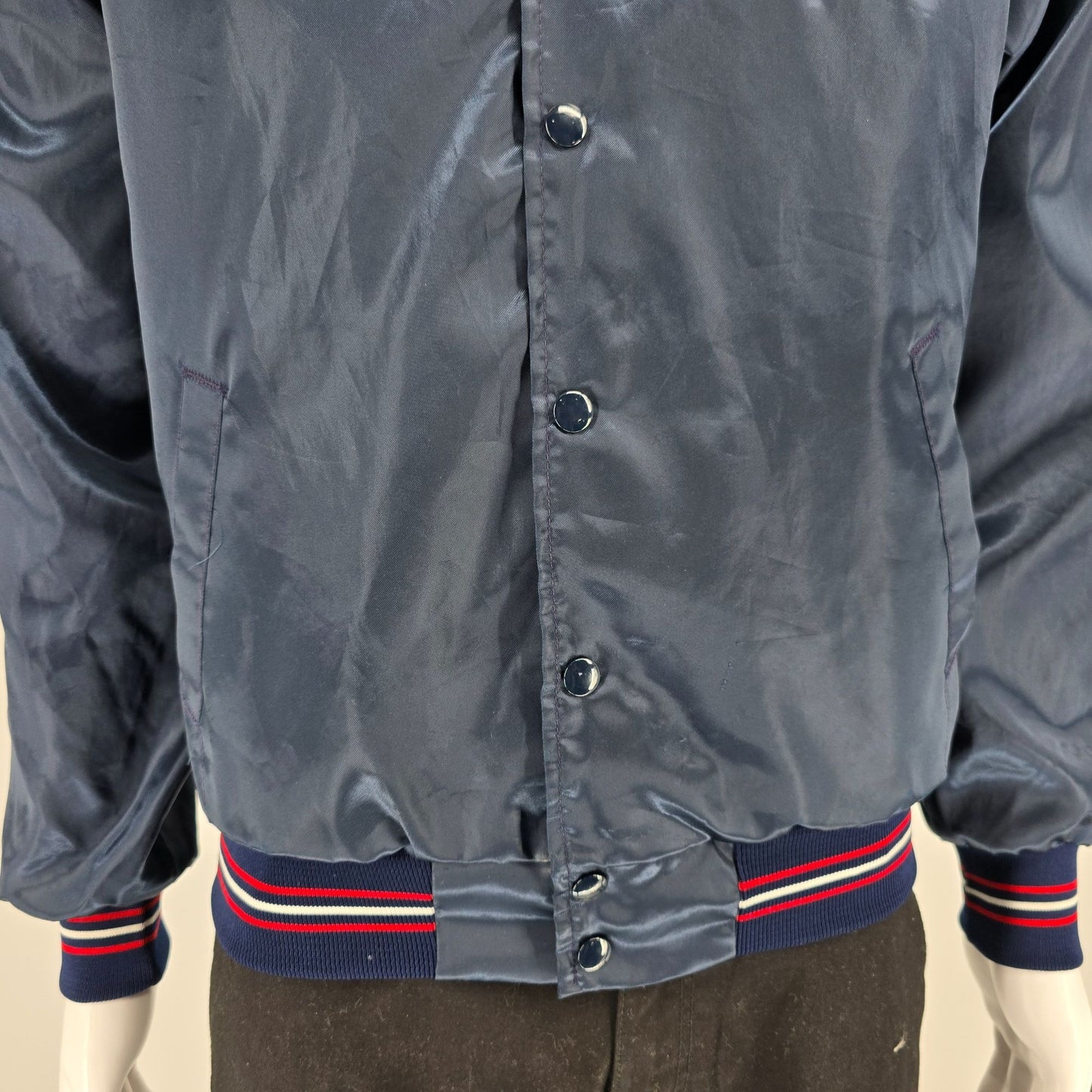 Vintage 1980s Bud Light Delivery Driver Fleece Lined Satin Bomber Jacket (M)