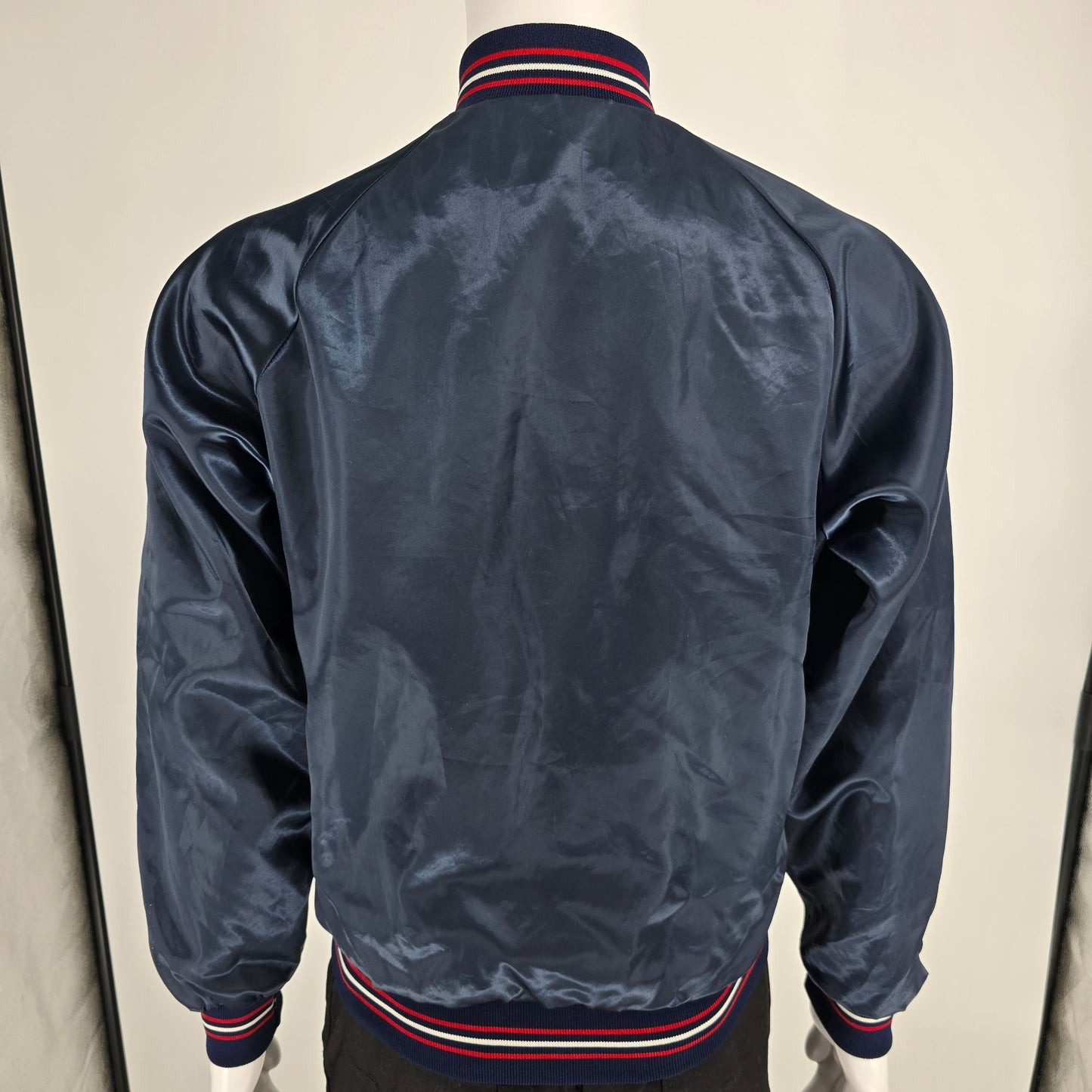 Vintage 1980s Bud Light Delivery Driver Fleece Lined Satin Bomber Jacket (M)