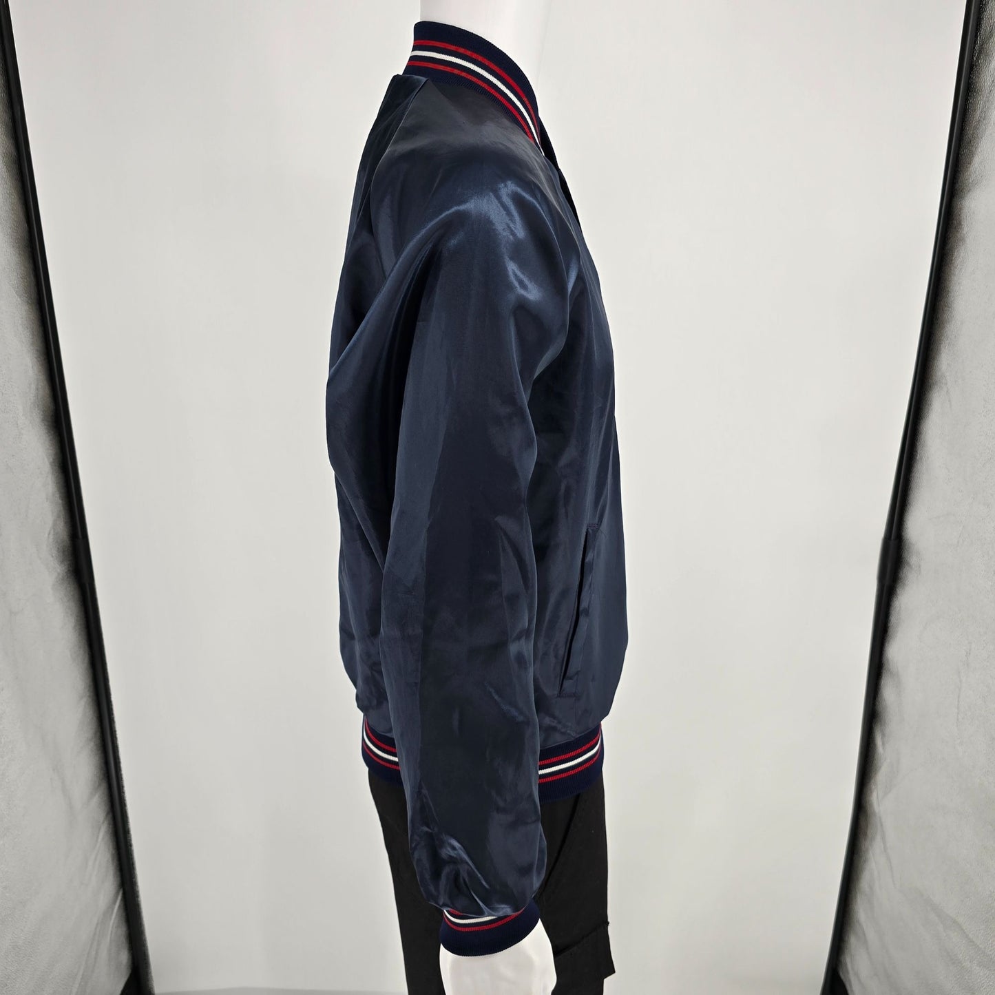 Vintage 1980s Bud Light Delivery Driver Fleece Lined Satin Bomber Jacket (M)