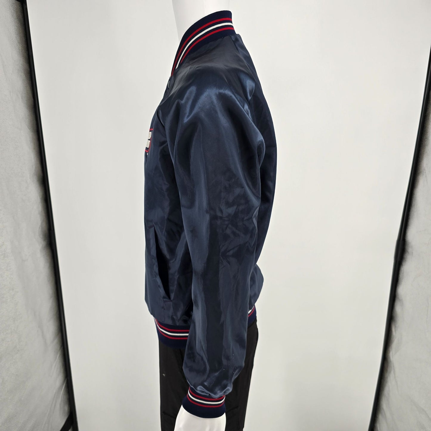 Vintage 1980s Bud Light Delivery Driver Fleece Lined Satin Bomber Jacket (M)