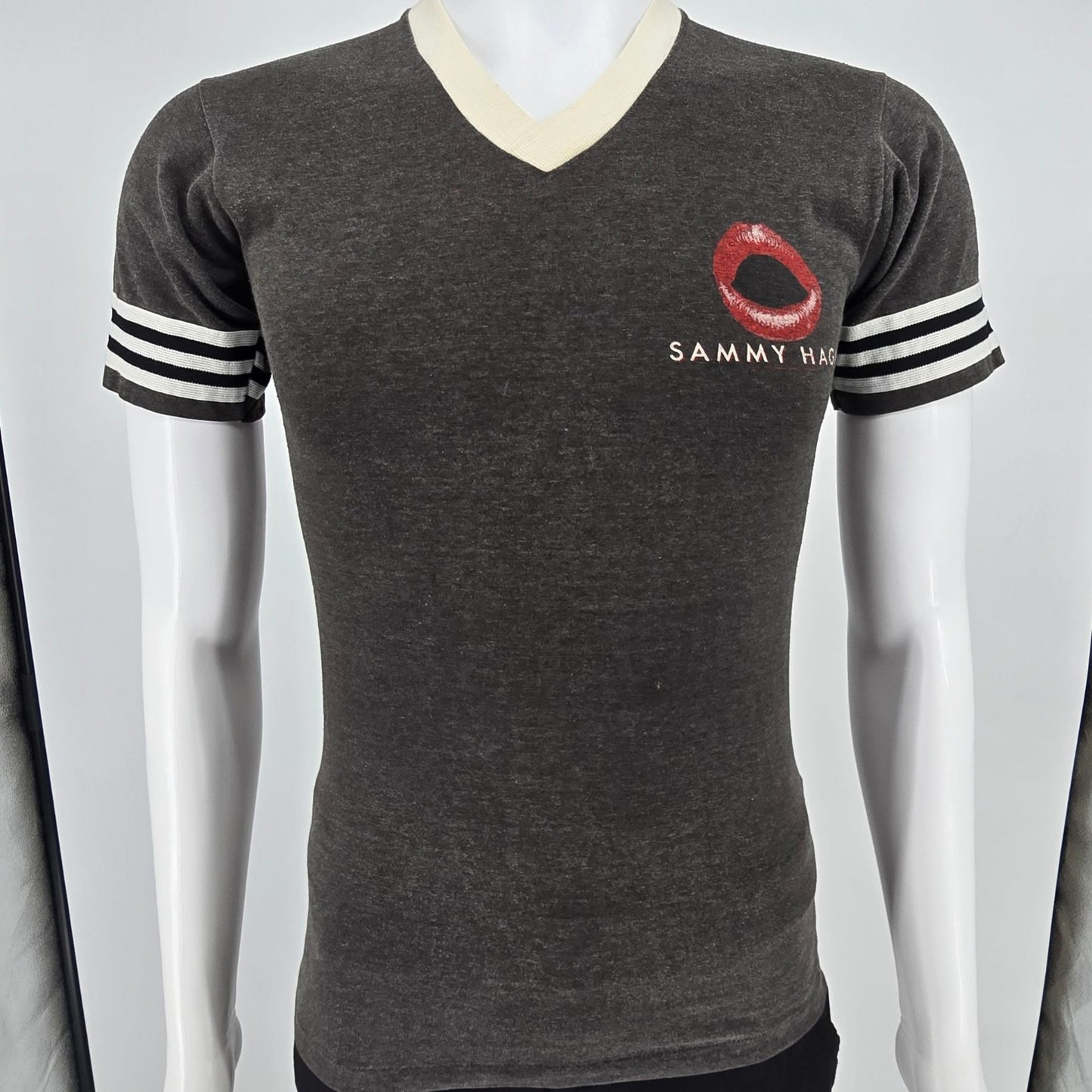 Vintage Sammy Hagar 1983 USA Tour Grey Ringer V-Neck Concert T-Shirt (XS/S)