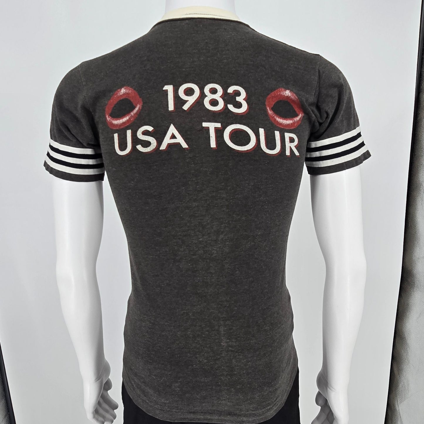 Vintage Sammy Hagar 1983 USA Tour Grey Ringer V-Neck Concert T-Shirt (XS/S)