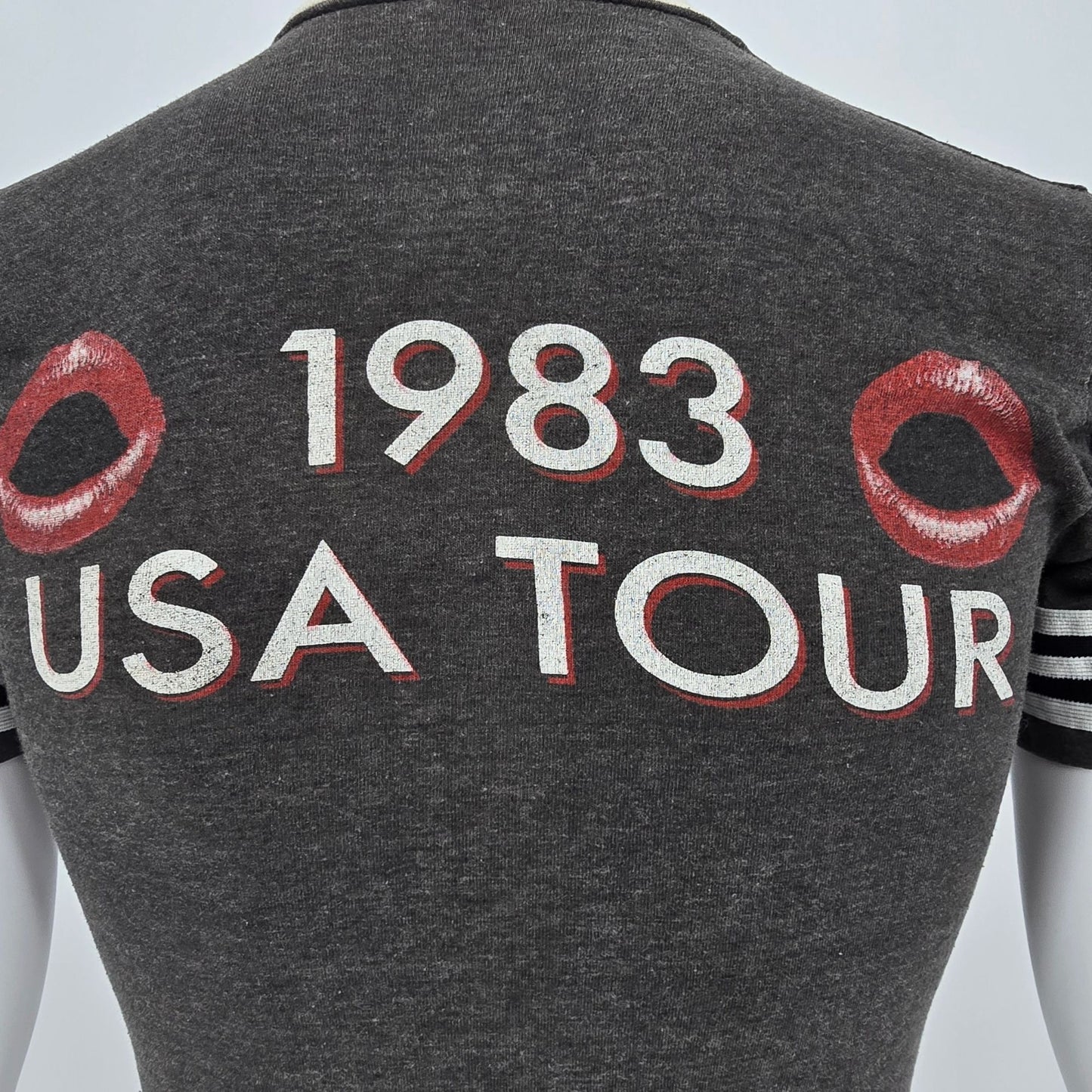 Vintage Sammy Hagar 1983 USA Tour Grey Ringer V-Neck Concert T-Shirt (XS/S)