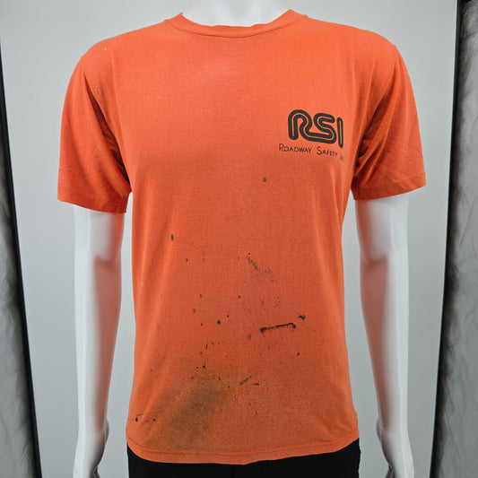 Distressed Vintage 1980s Sportswear Orange RSI Roadway Safety Inc. T-Shirt (M)