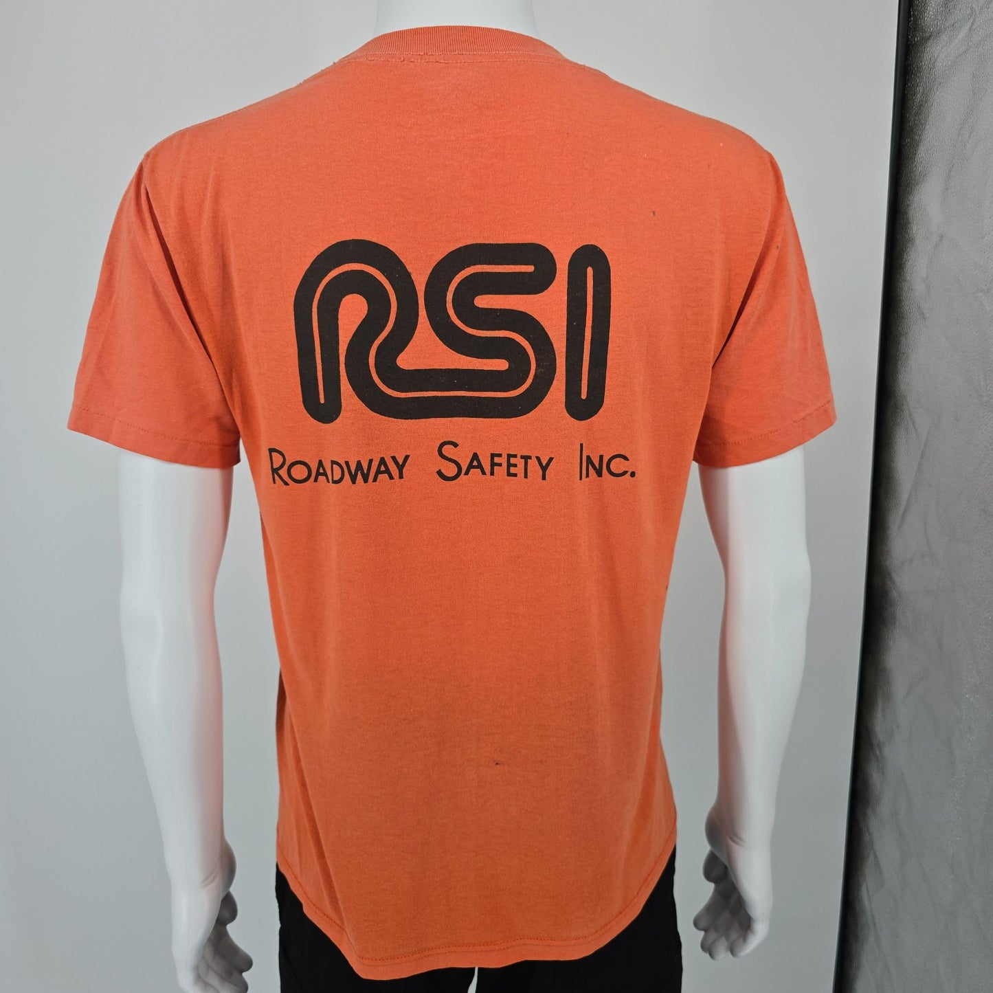 Distressed Vintage 1980s Sportswear Orange RSI Roadway Safety Inc. T-Shirt (M)