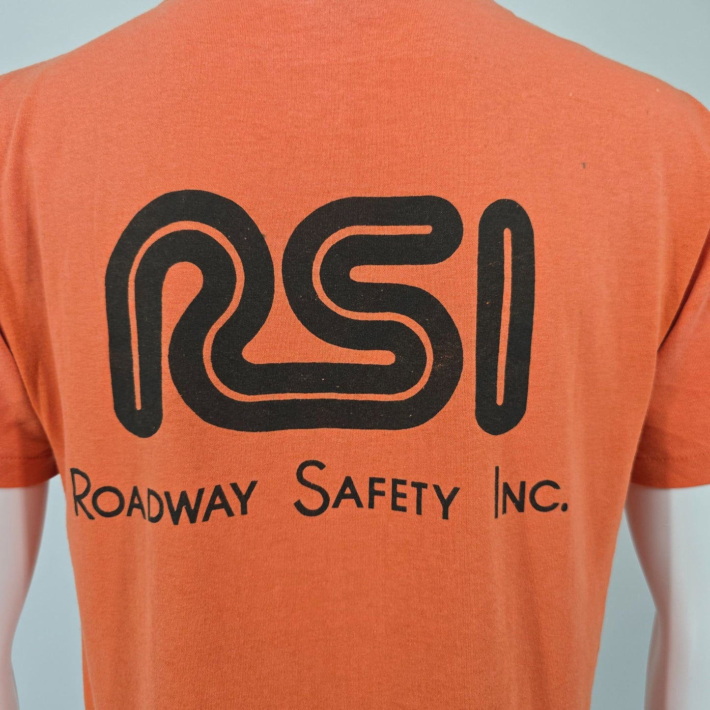 Distressed Vintage 1980s Sportswear Orange RSI Roadway Safety Inc. T-Shirt (M)