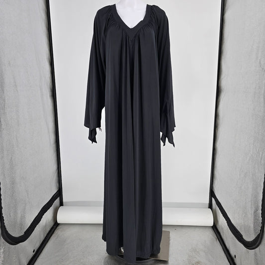 Vintage 1970s Black Caftan V-Neck Wide Sleeve Maxi Lounge/Hostess Dress (XXL)