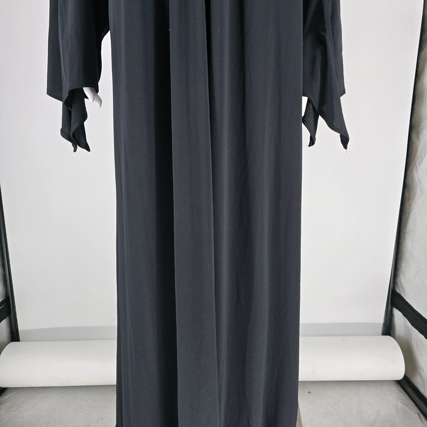 Vintage 1970s Black Caftan V-Neck Wide Sleeve Maxi Lounge/Hostess Dress (XXL)