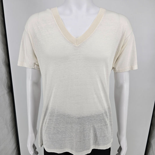 Vintage 1980s MunsingWear Thin White Blank V-Neck Cotton/Poly T-Shirt (XL)