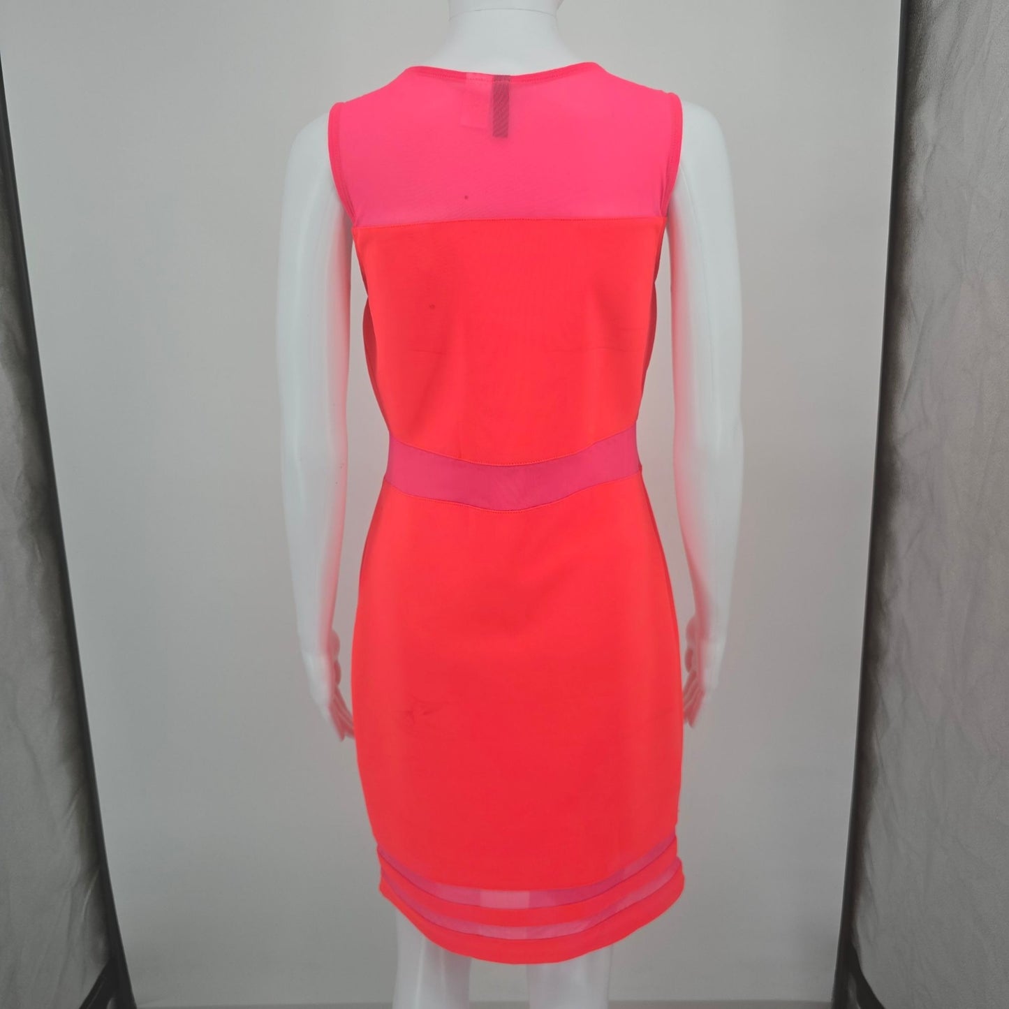 2010s H&M Divided Neon Coral/Pink Mesh Panel Bodycon Dress (Size 12/L) *Flaws