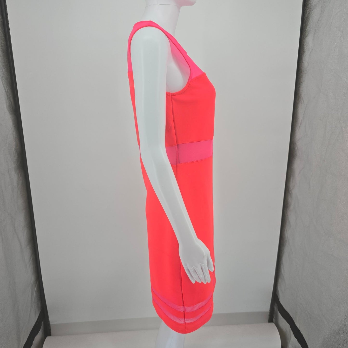 2010s H&M Divided Neon Coral/Pink Mesh Panel Bodycon Dress (Size 12/L) *Flaws