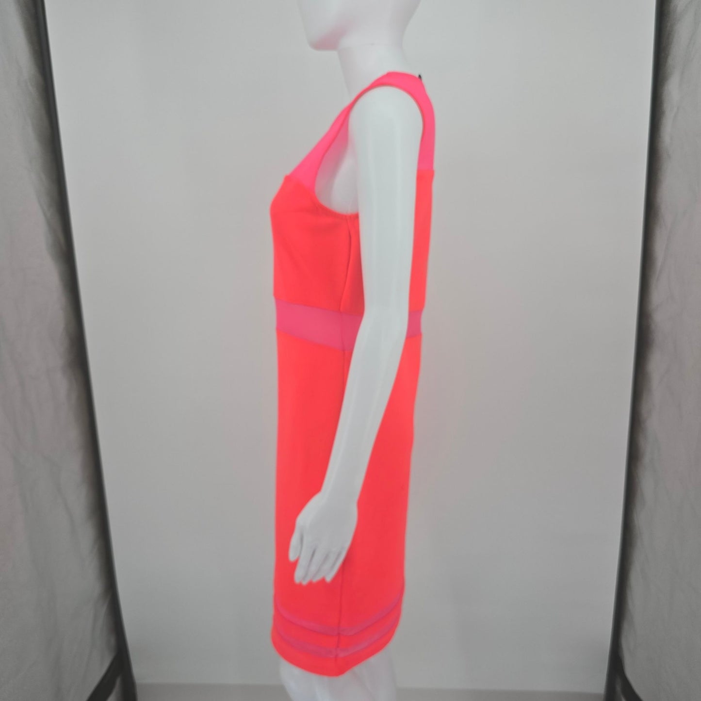 2010s H&M Divided Neon Coral/Pink Mesh Panel Bodycon Dress (Size 12/L) *Flaws