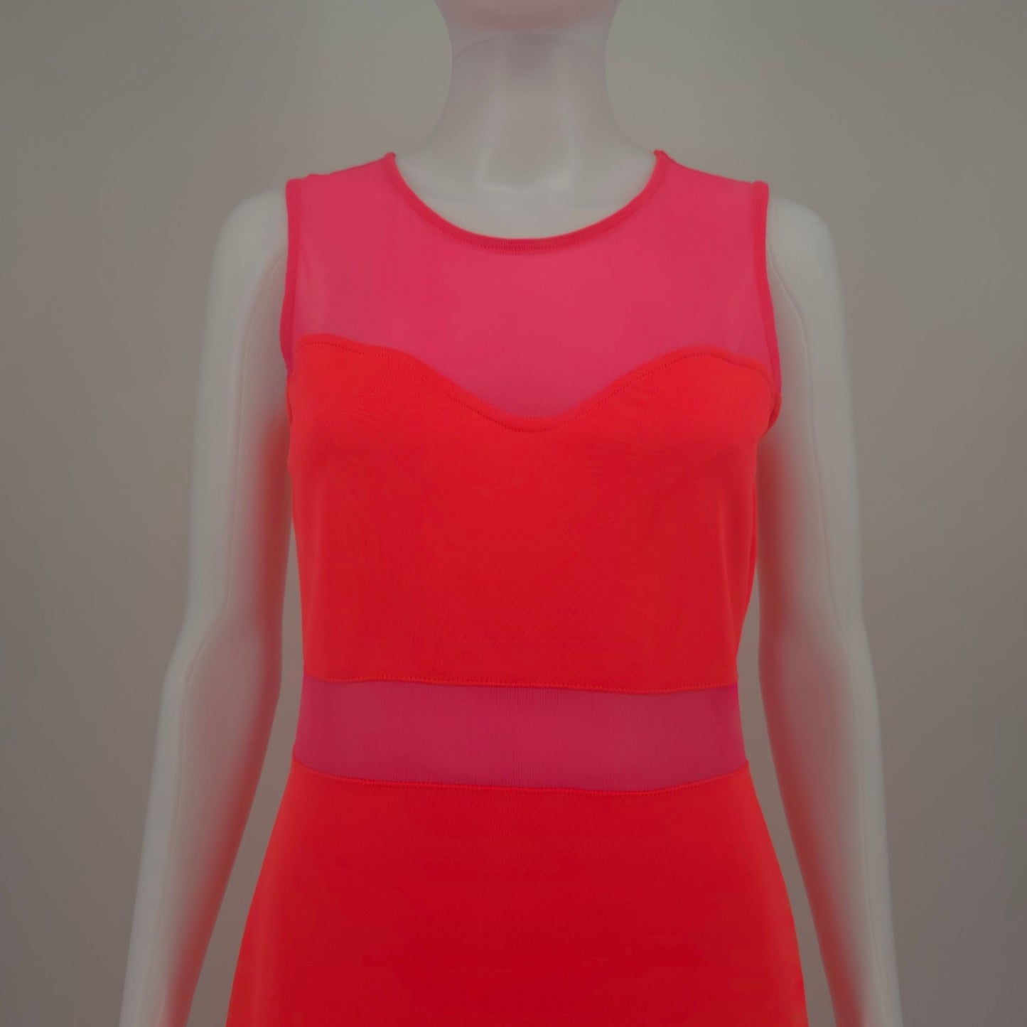 2010s H&M Divided Neon Coral/Pink Mesh Panel Bodycon Dress (Size 12/L) *Flaws