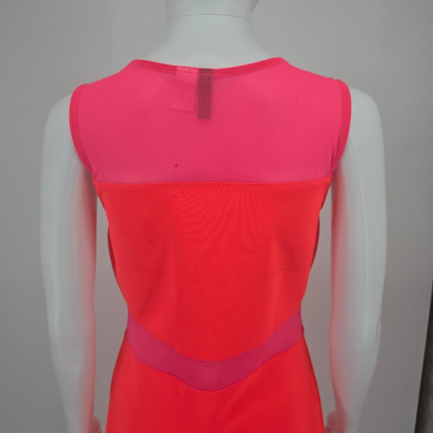 2010s H&M Divided Neon Coral/Pink Mesh Panel Bodycon Dress (Size 12/L) *Flaws