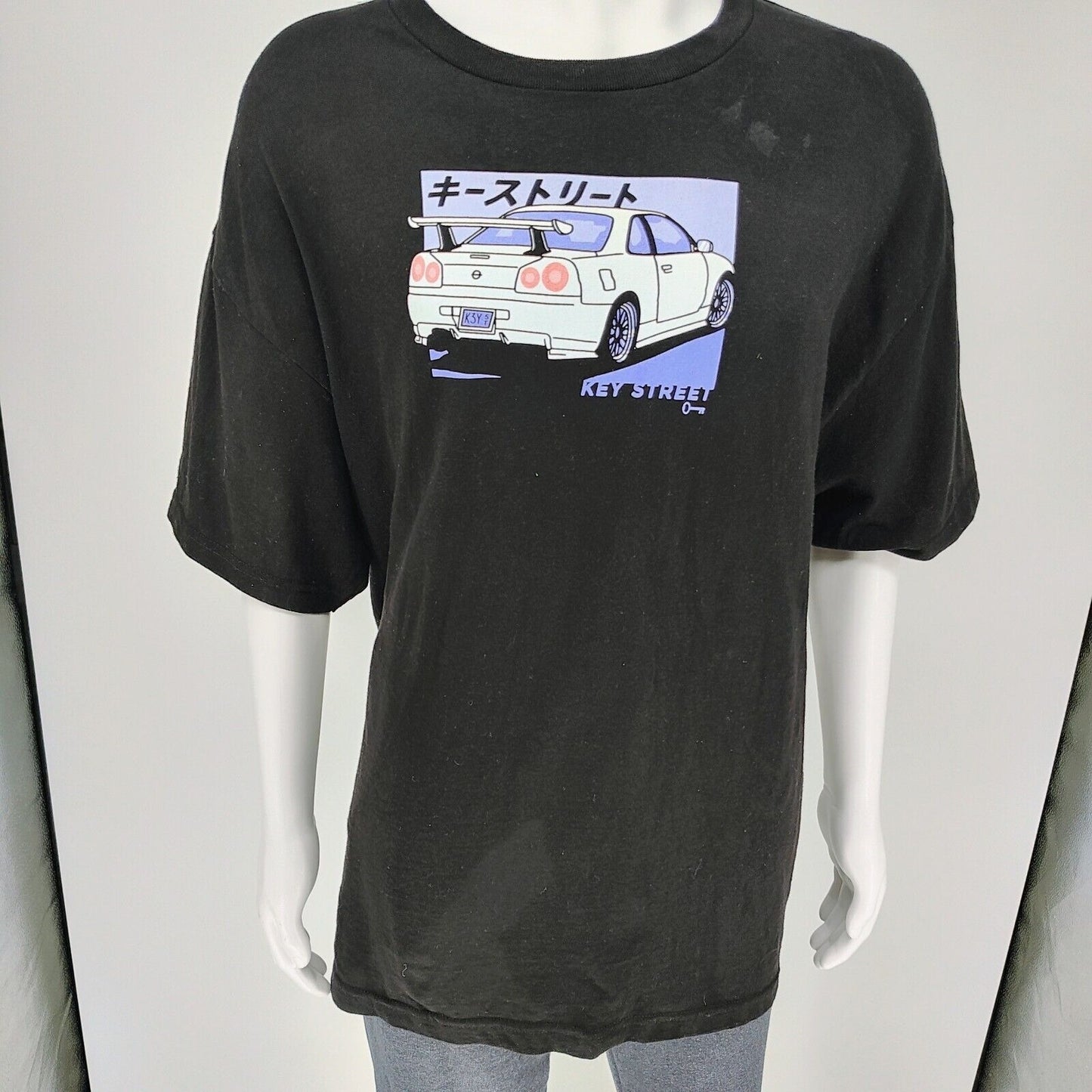 Key Street Nissan Skyline GT-R Black Graphic T-Shirt (2XL) *Flaw*
