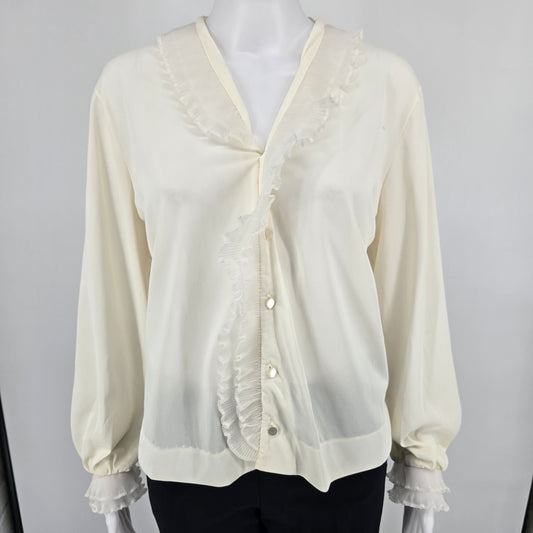 Vintage 1970s Carol Brent for Montgomery Ward Cream Ruffle Blouse (XL/XXL)