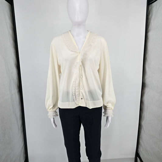 Vintage 1970s Carol Brent for Montgomery Ward Cream Ruffle Blouse (XL/XXL)