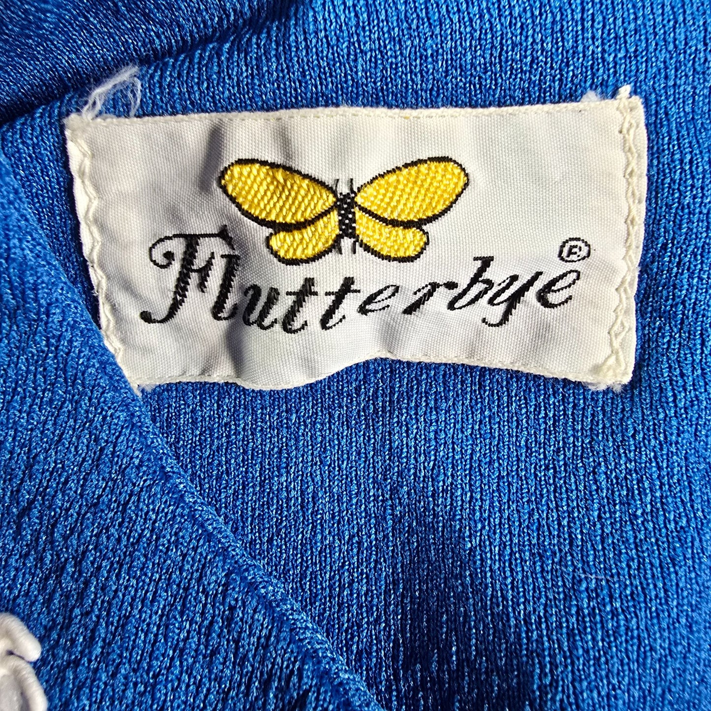 Vintage Early 1970s Flutterbye Royal Blue Knit Mod Skater Mini Dress (S)