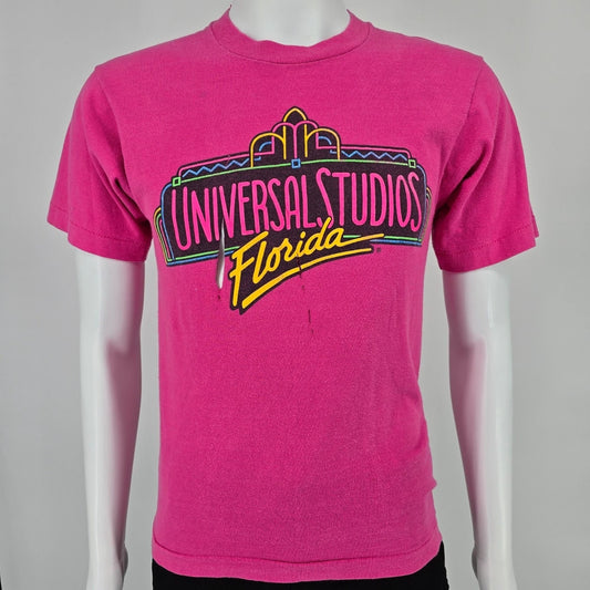 Distressed Vintage 1990s Universal Studios Florida Logo Pink T-Shirt (S)