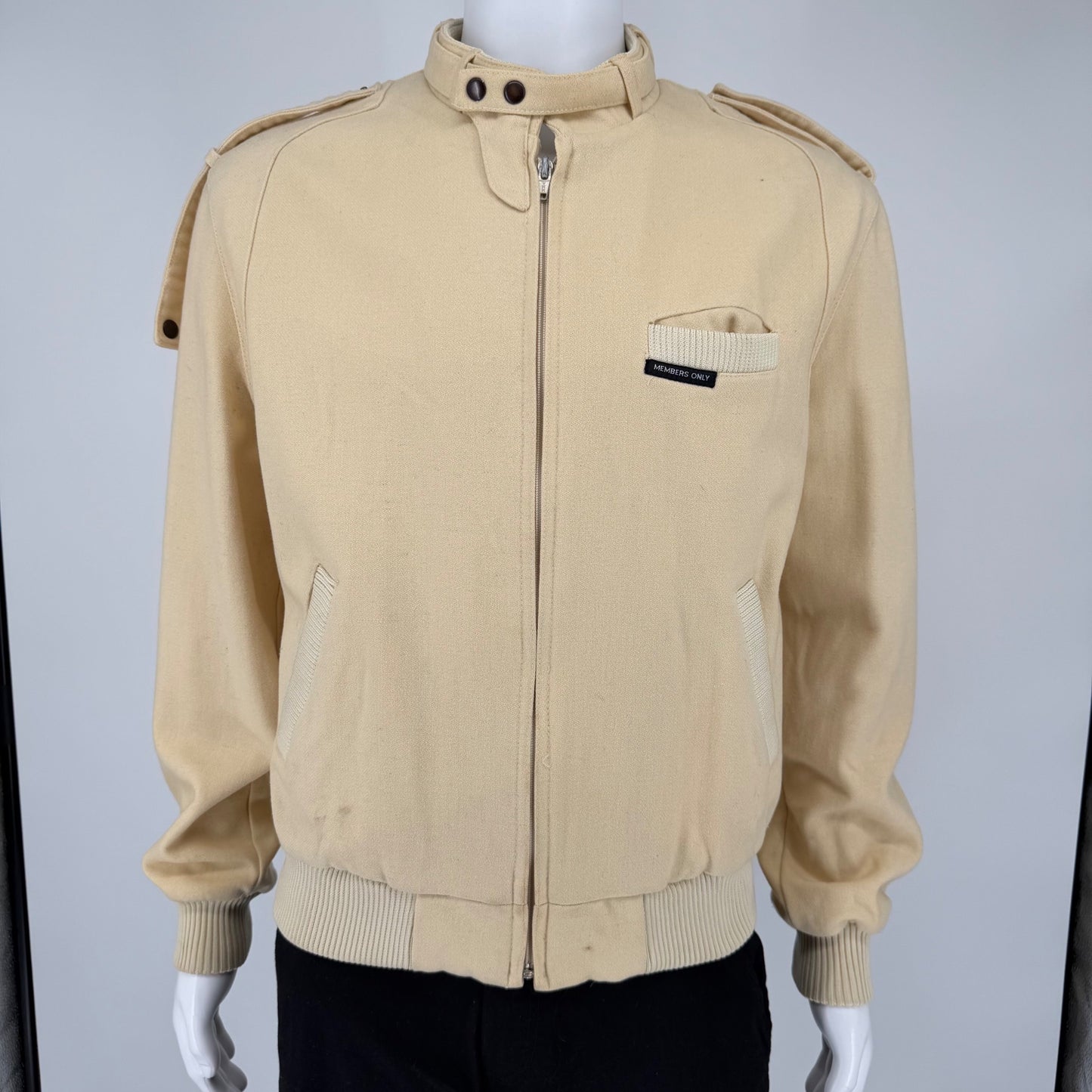 Vintage 1980s Members Only Cream Wool-Blend Bomber Jacket (Size 44/Large)