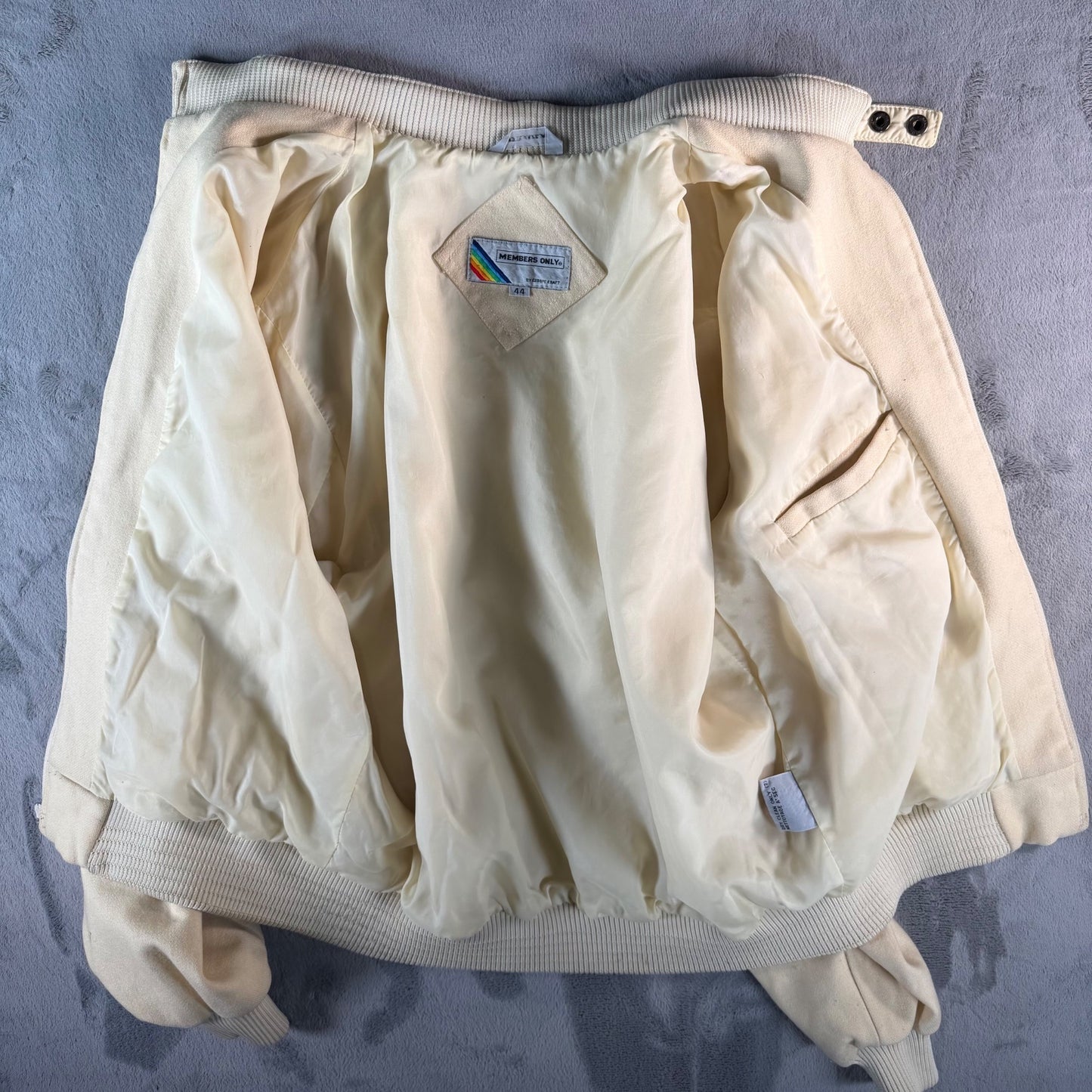 Vintage 1980s Members Only Cream Wool-Blend Bomber Jacket (Size 44/Large)