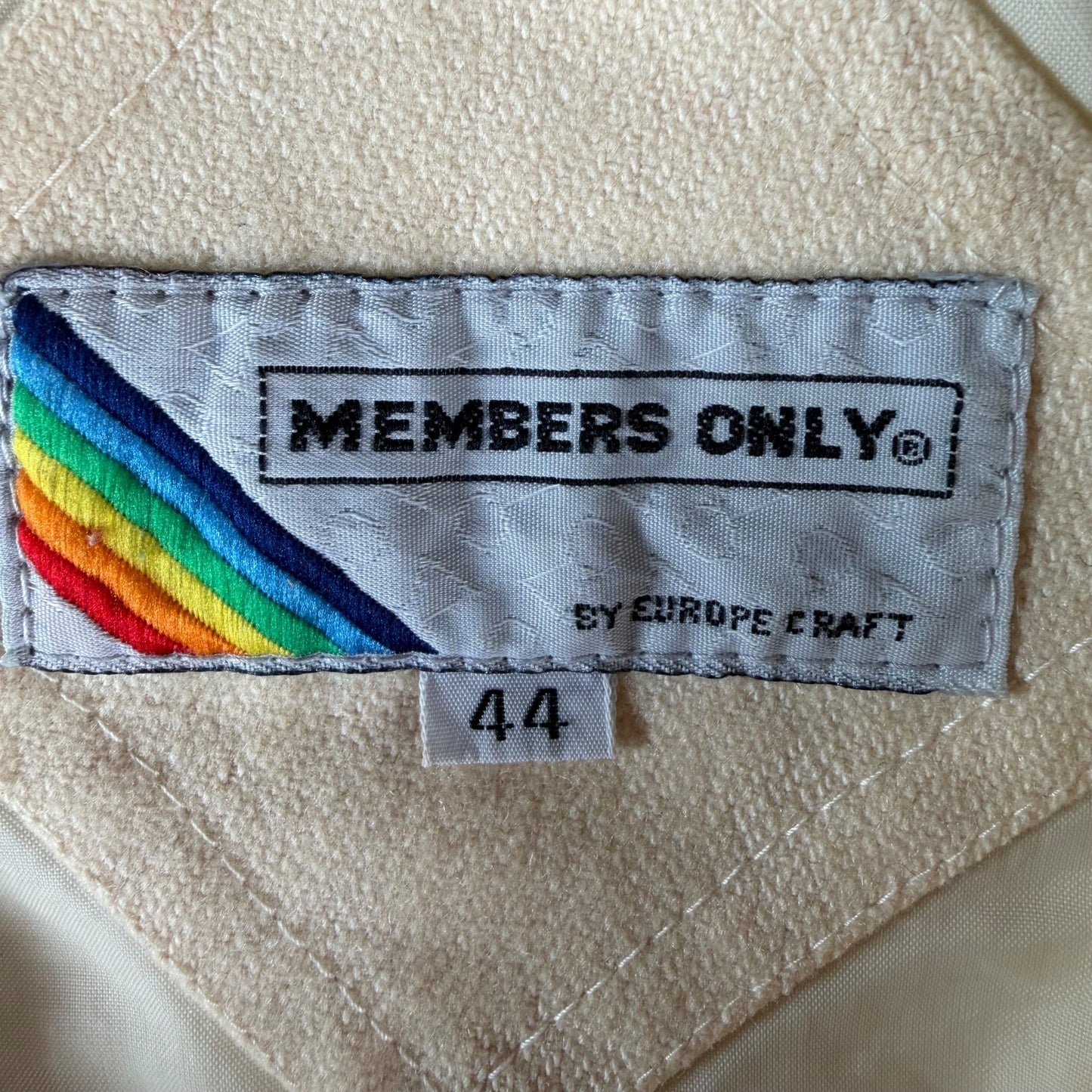 Vintage 1980s Members Only Cream Wool-Blend Bomber Jacket (Size 44/Large)