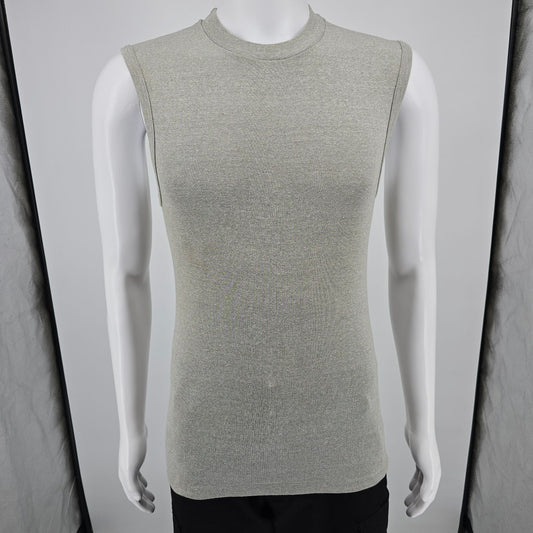 Vintage 1980s Sportswear Heather Gray Ribbed Sleeveless Gym Muscle Tank (XS)