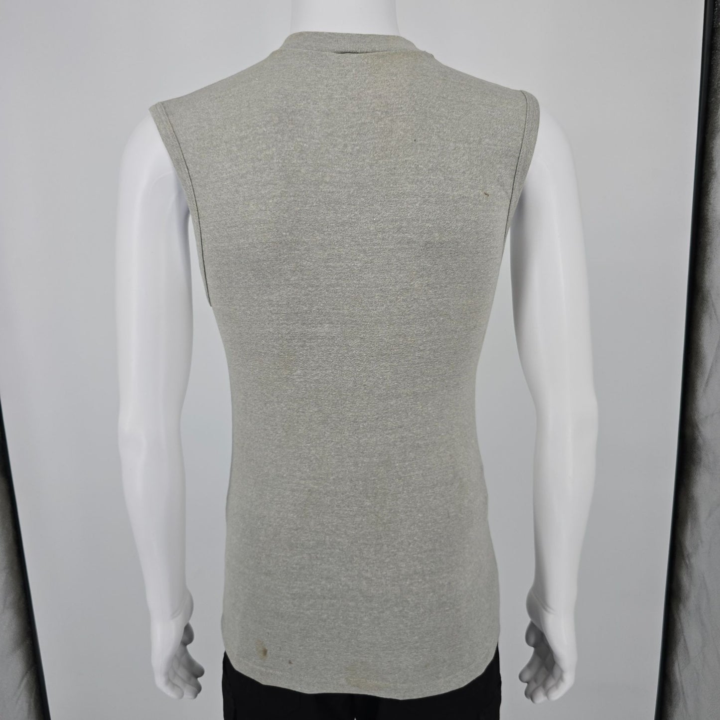 Vintage 1980s Sportswear Heather Gray Ribbed Sleeveless Gym Muscle Tank (XS)