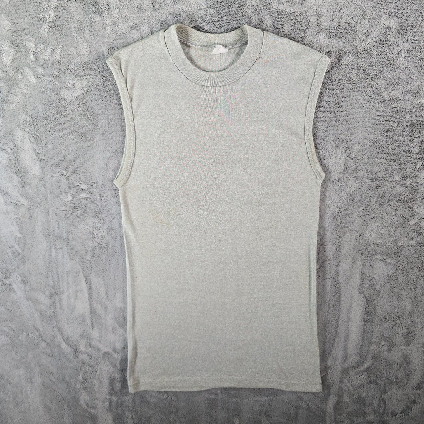 Vintage 1980s Sportswear Heather Gray Ribbed Sleeveless Gym Muscle Tank (XS)