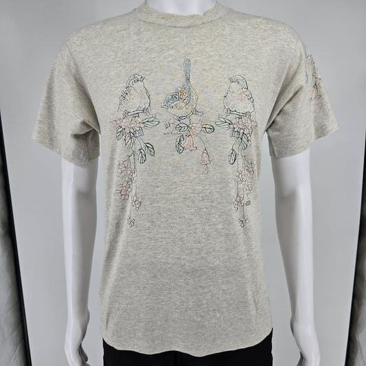 Vintage 1990s Carolyn Shores Wright Bird & Floral Art Single Stitch T-Shirt (M)